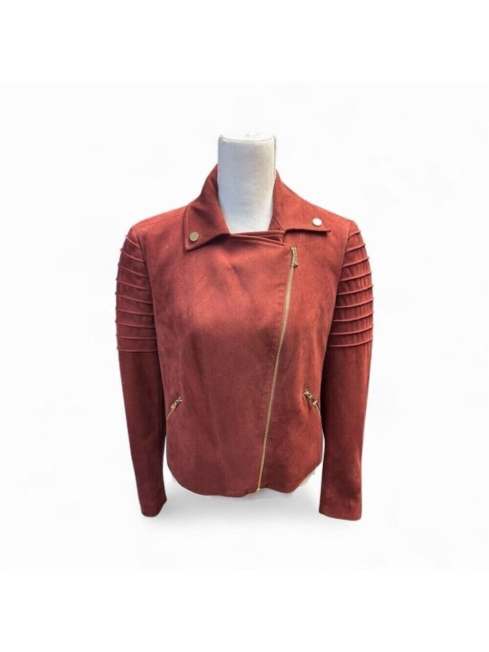 Rafaella Women's Petite Orange Faux Suede Lined Moto Jacket Size S Petite - Picture 2 of 13